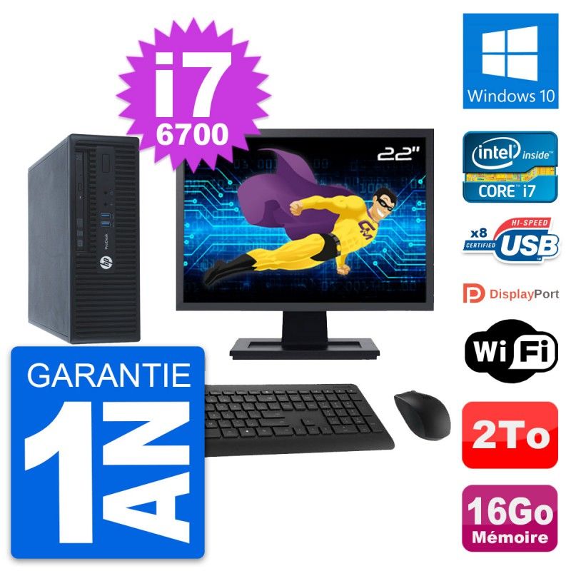 HP ProDesk 400 G3 SFF Computer - 22" Screen, Intel i7-6700, 16GB RAM, 2TB HDD