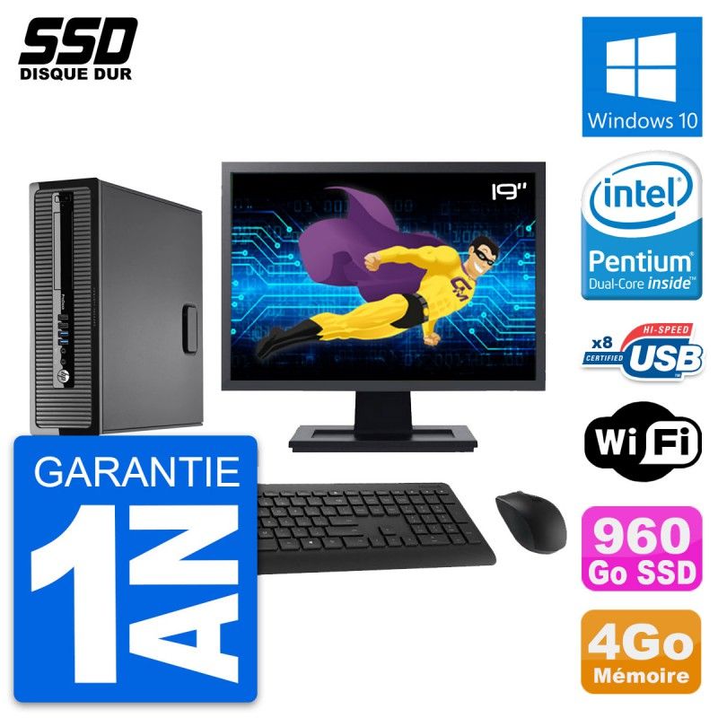 HP ProDesk 400 G1 SFF Desktop PC - 19" Screen, Intel Core i3-4120T, 4GB RAM, 960GB SSD, Windows 10, WiFi