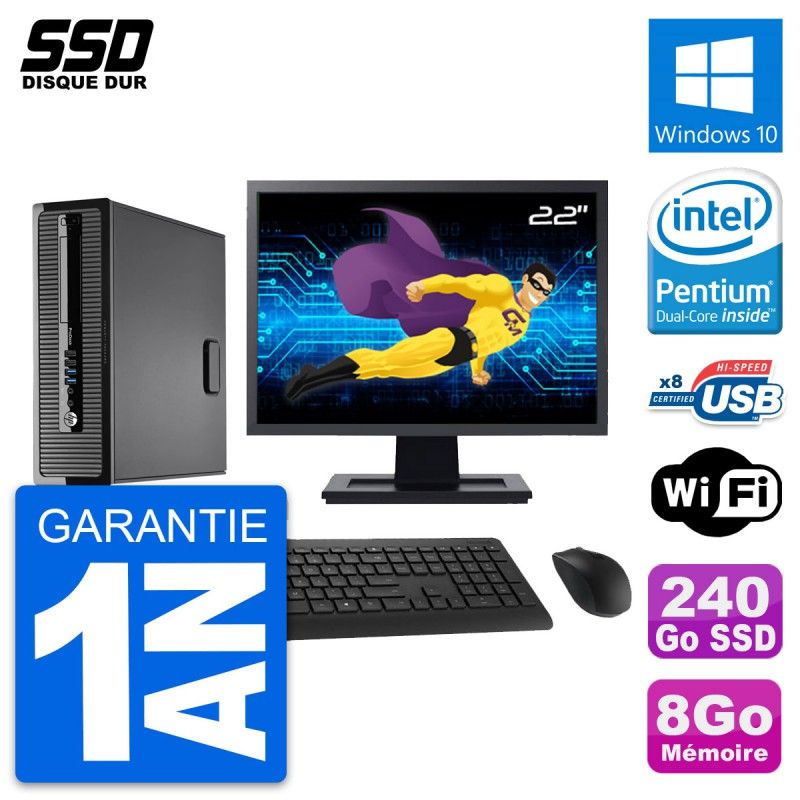 HP ProDesk 400 G1 SFF Computer | 22" Screen | Intel Core i3-4170T | 8GB RAM | 240GB SSD | Windows 10