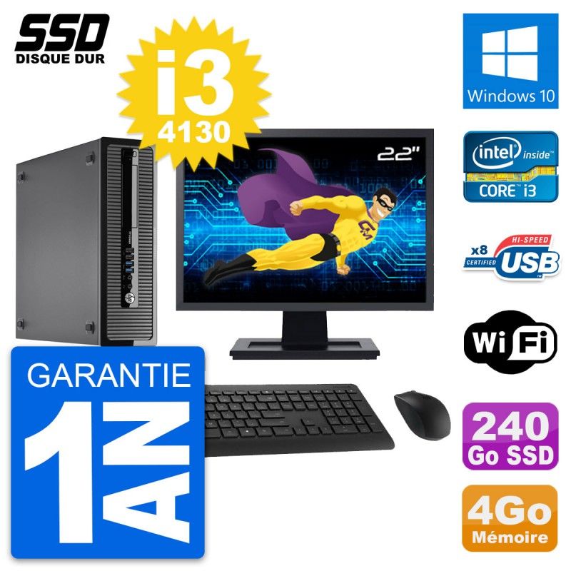HP ProDesk 400 G1 SFF Desktop Computer, 22" Screen, i3-4130, 4GB RAM, 240GB SSD, Windows 10, Wifi
