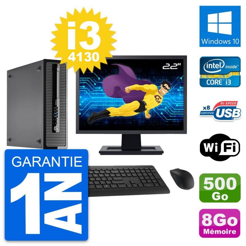 HP ProDesk 400 G1 SFF Desktop Computer, Intel i3-4130, 8GB RAM, 500GB HDD, 22" Screen, Windows 10