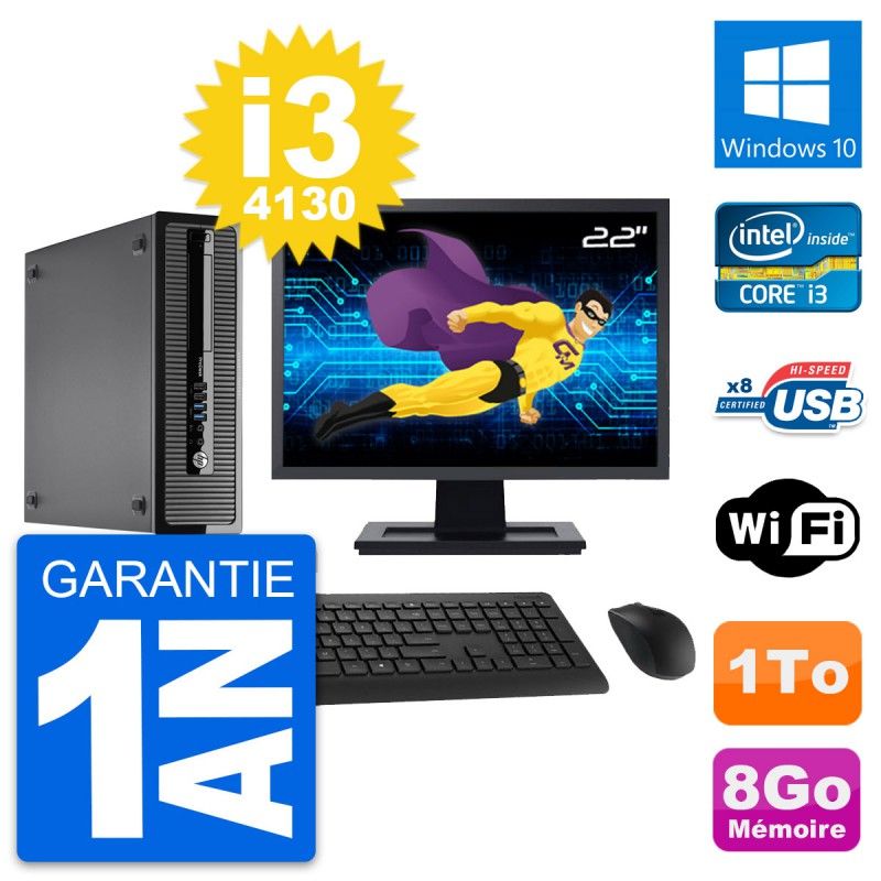 HP ProDesk 400 G1 SFF Desktop Computer - 22" Screen, i3-4130, 8GB RAM, 1TB HDD, Windows 10, WiFi