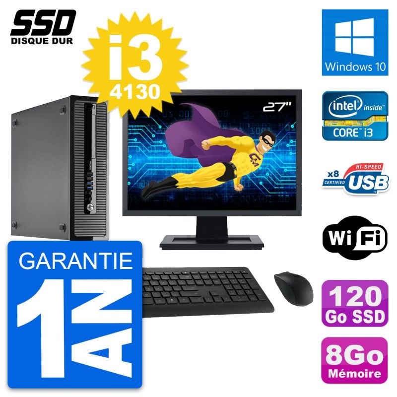 HP ProDesk 400 G1 SFF Computer - 27" Screen, i3-4130, 8GB RAM, 120GB SSD, Windows 10, WiFi