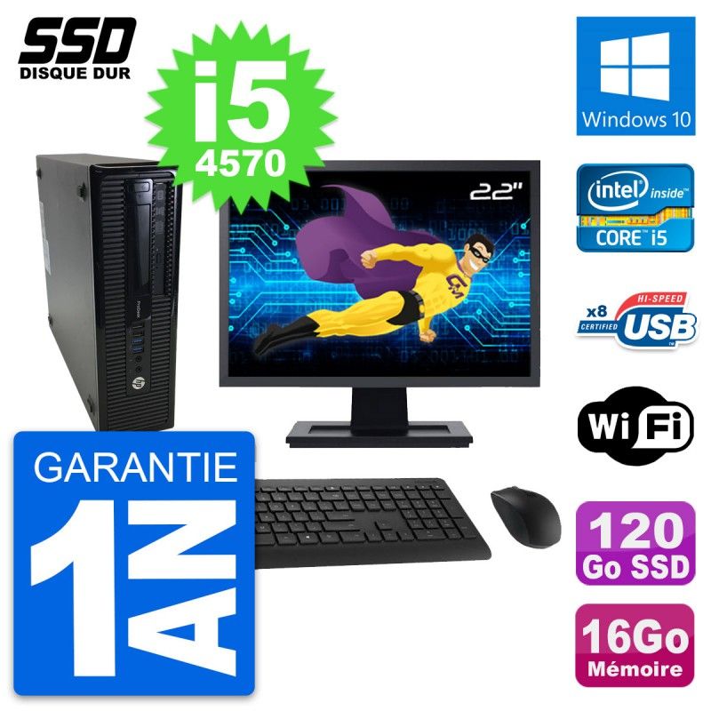 HP ProDesk 400 G1 SFF Computer - 22" Screen, i5-4570, 16GB RAM, 120GB SSD, Windows 10, WiFi