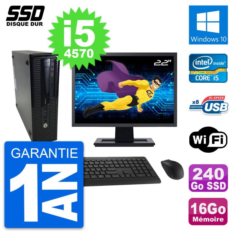 HP ProDesk 400 G1 SFF Computer - 22" Screen, i5-4570, 16GB RAM, 240GB SSD, Windows 10, Wifi