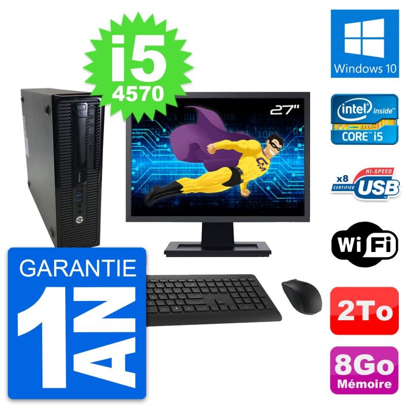 HP ProDesk 400 G1 SFF Desktop Computer, 27" Screen, i5-4570, 8GB RAM, 2TB HDD, Windows 10, WiFi