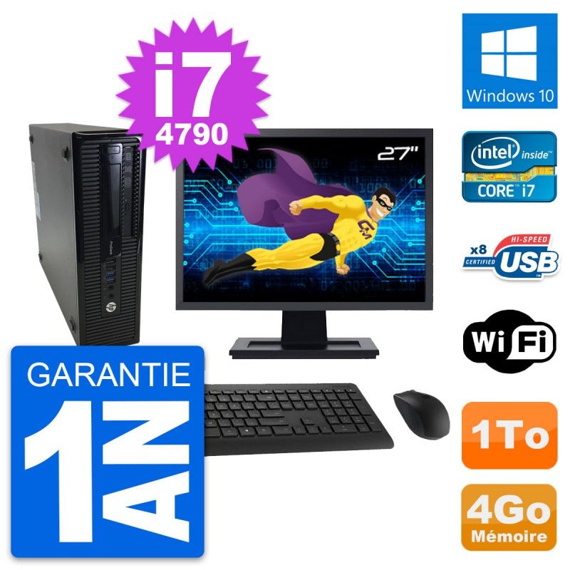 HP ProDesk 400 G1 SFF Desktop PC - 27" Screen, i7-4790, 4GB RAM, 1TB HDD, Windows 10, WiFi