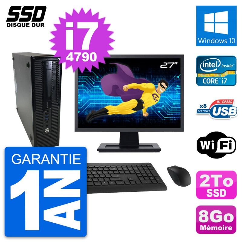HP ProDesk 400 G1 SFF Desktop Computer - 27" Screen, Intel i7-4790, 8GB RAM, 2TB SSD, Windows 10, WiFi