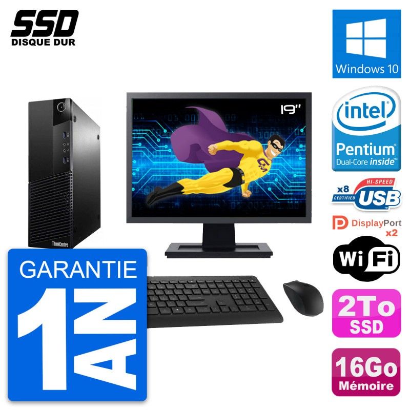 Lenovo M83 SFF Desktop Computer, 19" Screen, Intel G3220, 16GB RAM, 2TB SSD, Windows 10, WiFi