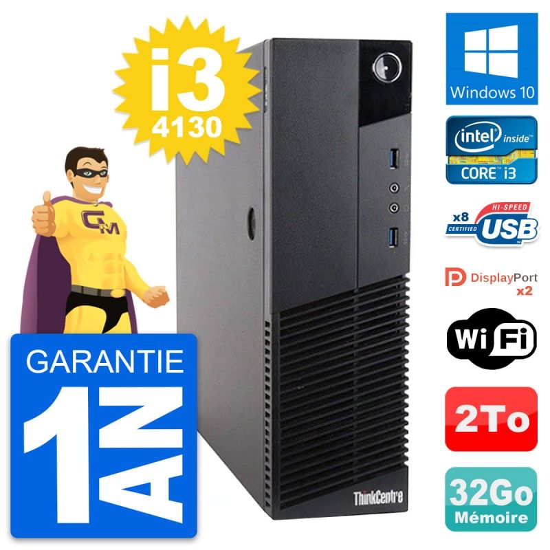 Lenovo ThinkCentre M83 SFF Desktop Computer - Intel i3-4130, 32GB RAM, 2TB HDD, Windows 10, WiFi