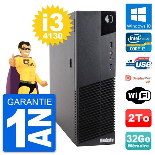 Lenovo ThinkCentre M83 SFF Desktop Computer - Intel i3-4130, 32GB RAM, 2TB HDD, Windows 10, WiFi