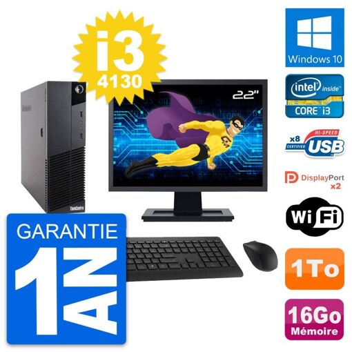 Lenovo M83 SFF Desktop Computer, 22" Screen, Core i3-4130, 16GB RAM, 1TB HDD, Windows 10, WiFi