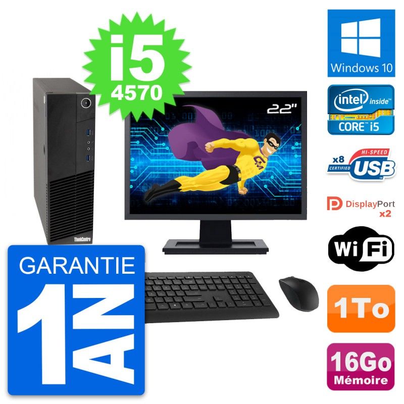 Lenovo M83 SFF Desktop Computer - 22" Screen, Core i5-4570, 16GB RAM, 1TB HDD, Windows 10, Wifi