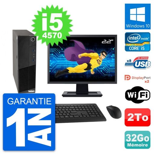 Computadora de escritorio Lenovo M83 SFF - Pantalla de 22", Intel Core i5-4570, 32 GB de RAM, 2 TB HDD, Windows 10, WiFi