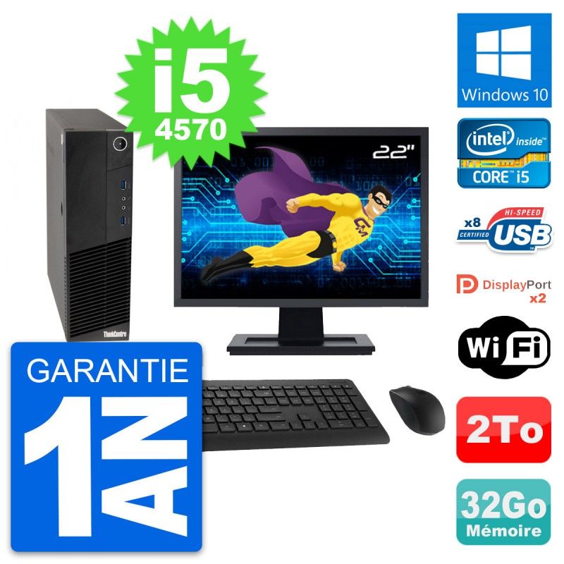 Lenovo M83 SFF Desktop Computer - 22" Screen, Core i5-4570, 32GB RAM, 2TB HDD, Windows 10, WiFi