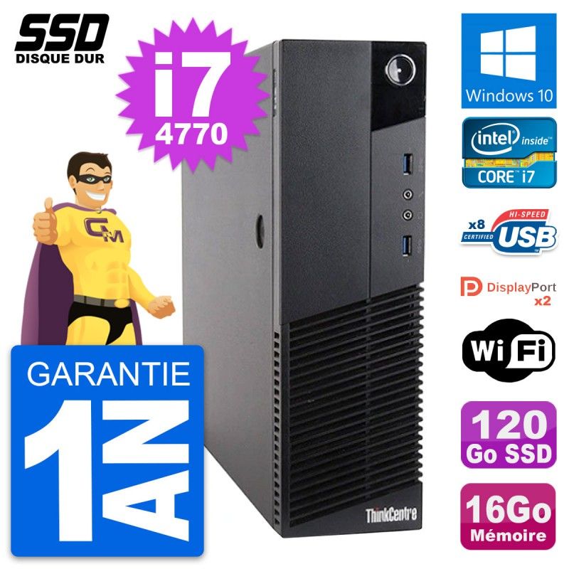 Lenovo ThinkCentre M83 SFF Desktop PC - Intel i7-4770, 16GB RAM, 120GB SSD, Windows 10, WiFi