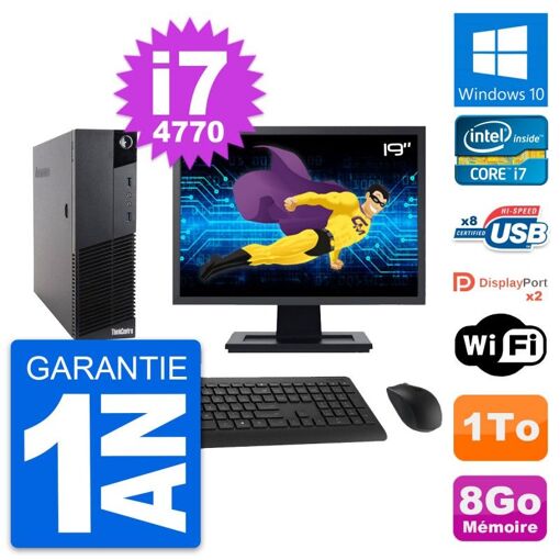 Lenovo M83 SFF Desktop Computer - 19" Screen, Intel i7-4770, 8GB RAM, 1TB HDD, Windows 10, WiFi