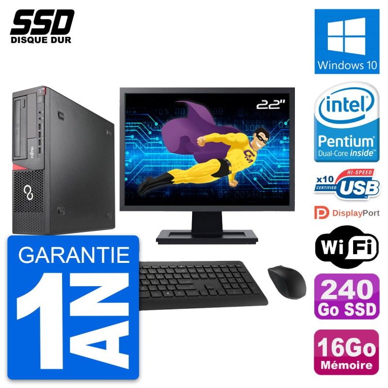 Fujitsu E920 DT 22-inch PC - Intel G3220, 16GB RAM, 240GB SSD, Windows 10