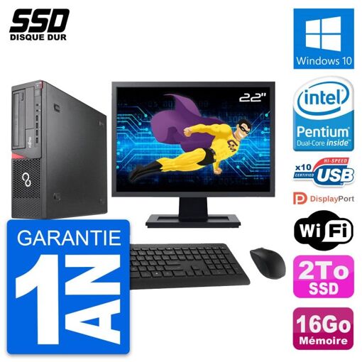 Computadora Fujitsu E920 DT de 22 pulgadas - Procesador Intel G3220, 16 GB de RAM, 2 TB SSD, Windows 10, WiFi