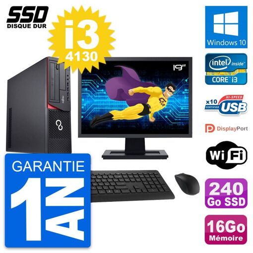 PC de escritorio Fujitsu E920 DT de 19 pulgadas (Intel i3-4130, 16GB de RAM, 240GB SSD, Windows 10, WiFi)