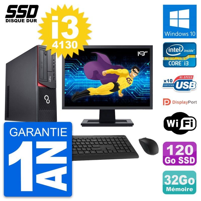Fujitsu E920 DT 19-inch PC - Intel i3-4130, 32GB RAM, 120GB SSD, Windows 10, WiFi