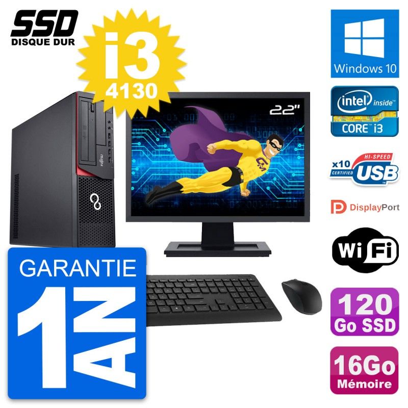 Fujitsu E920 DT 22-inch Screen, Intel i3-4130, 16GB RAM, 120GB SSD, Windows 10, Wifi
