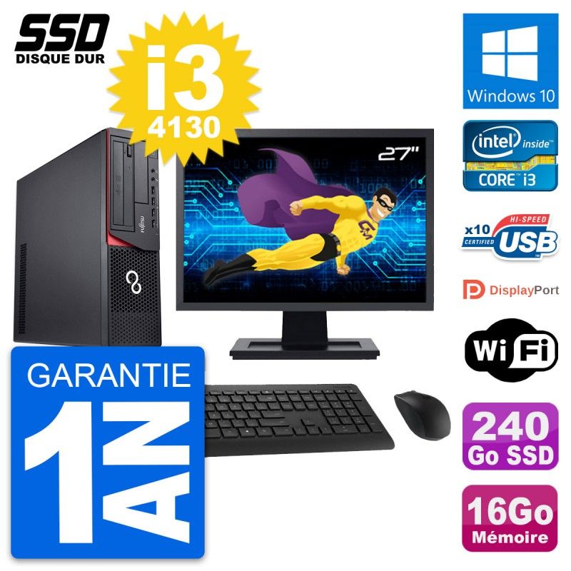 Fujitsu E920 DT 27-Inch PC - Intel i3-4130, 16GB RAM, 240GB SSD, Windows 10, WiFi