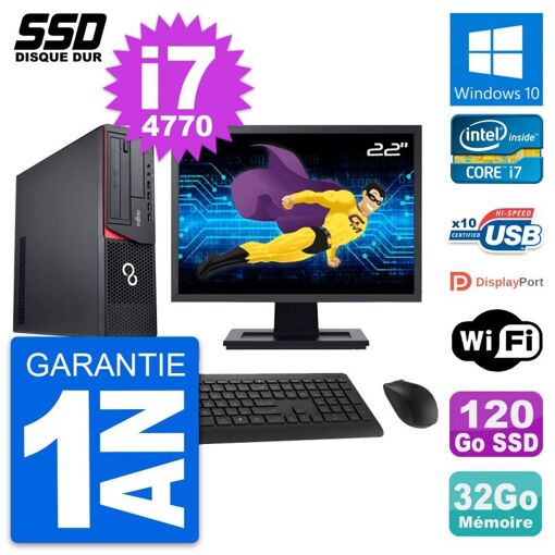 PC de escritorio Fujitsu E920 DT de 22 pulgadas - Intel i7, 32 GB de RAM, 120 GB SSD, Windows 10, WiFi