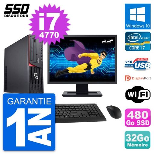 Fujitsu E920 DT 22-inch PC - Intel i7, 32GB RAM, 480GB SSD, Windows 10, WiFi