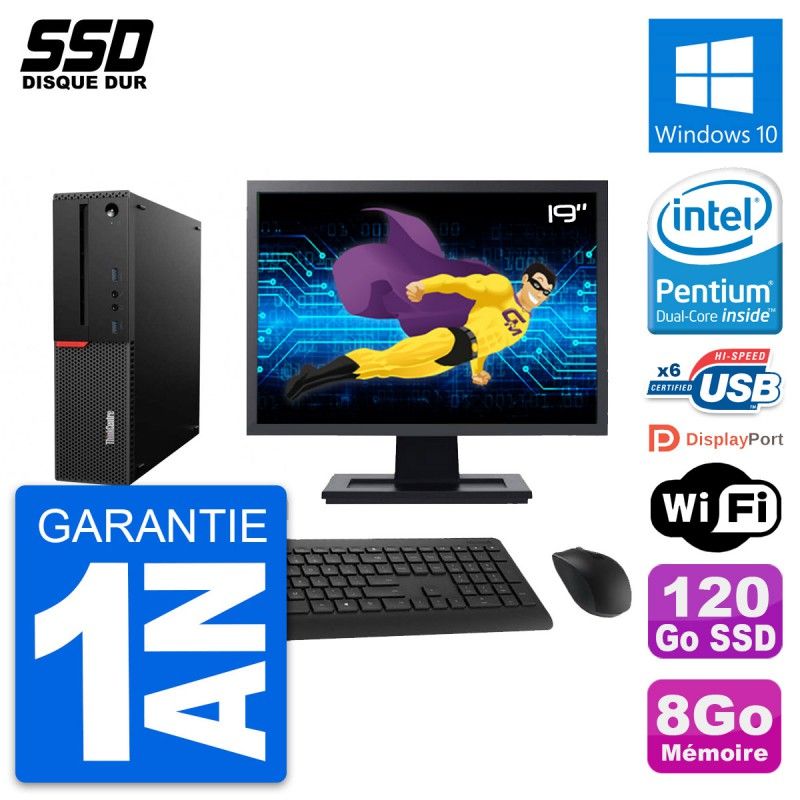 Lenovo ThinkCentre M700 SFF Desktop - 19" Screen, Intel Pentium G4400, 8GB RAM, 120GB SSD, Windows 10, WiFi