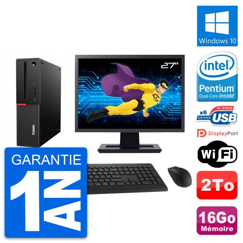 Lenovo M700 SFF Desktop Computer - 27" Screen, Intel G4400, 16GB RAM, 2TB HDD, Windows 10, WiFi