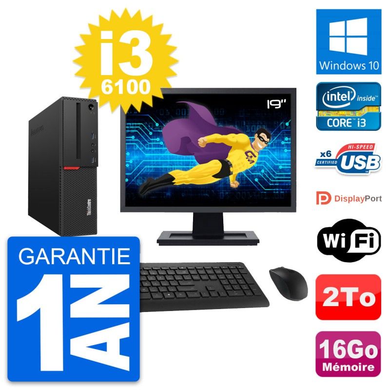 Lenovo M700 SFF Desktop Computer - 19" Screen, Intel i3-6100, 16GB RAM, 2TB HDD, Windows 10