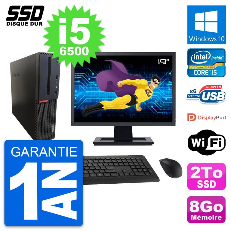 Lenovo ThinkCentre M700 SFF Desktop Computer - 19" Screen, i5-6500, 8GB RAM, 2TB SSD, Windows 10, WiFi
