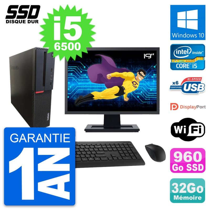 Lenovo M700 SFF Desktop Computer - 19" Screen, Intel i5-6500, 32GB RAM, 960GB SSD, Windows 10, Wifi