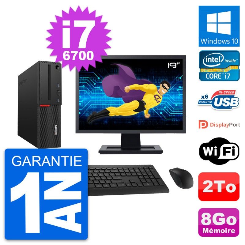 Lenovo M700 SFF Desktop Computer, 19" Screen, Intel i7-6700, 8GB RAM, 2TB HDD, Windows 10, WiFi