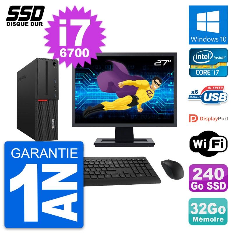 Lenovo M700 SFF Desktop Computer - 27" Screen, Intel i7-6700, 32GB RAM, 240GB SSD, Windows 10, WiFi