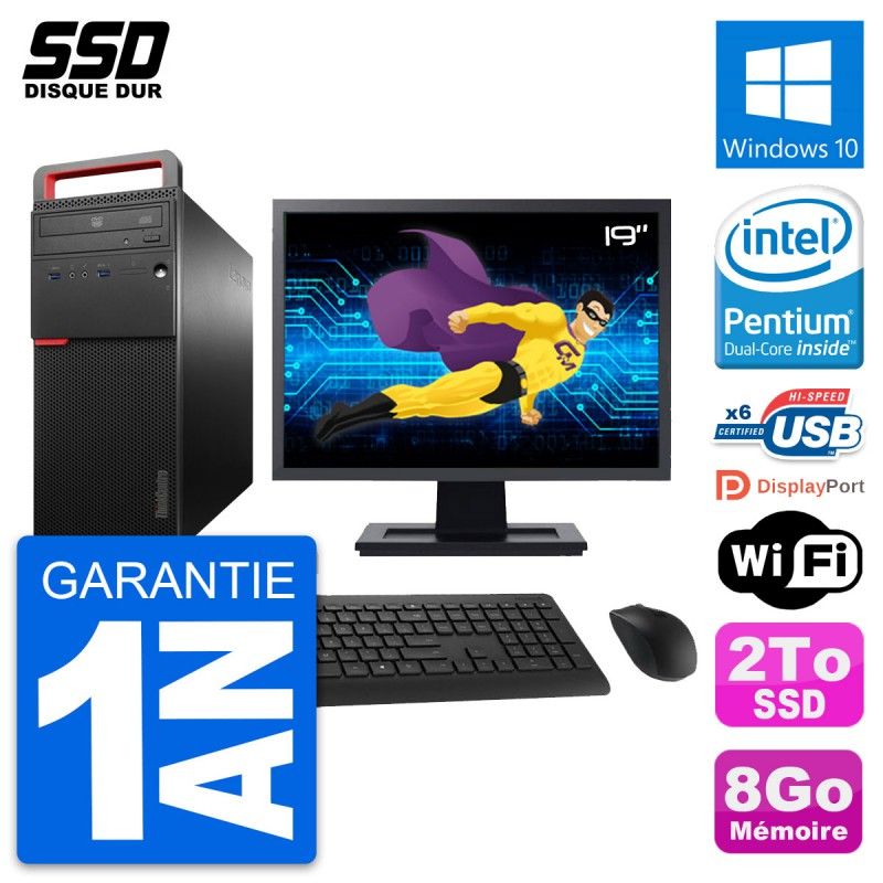 Lenovo ThinkCentre M700 Desktop Computer, 19" Screen, Intel Pentium G4400, 8GB RAM, 2TB SSD, Windows 10, WiFi