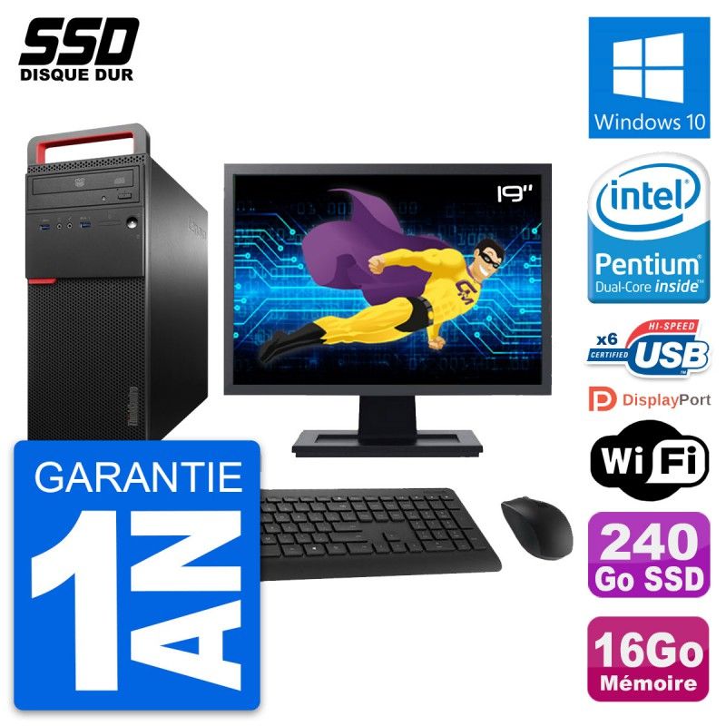 Lenovo M700 Desktop PC - 19" Screen, Intel G4400, 16GB RAM, 240GB SSD, Windows 10, WiFi