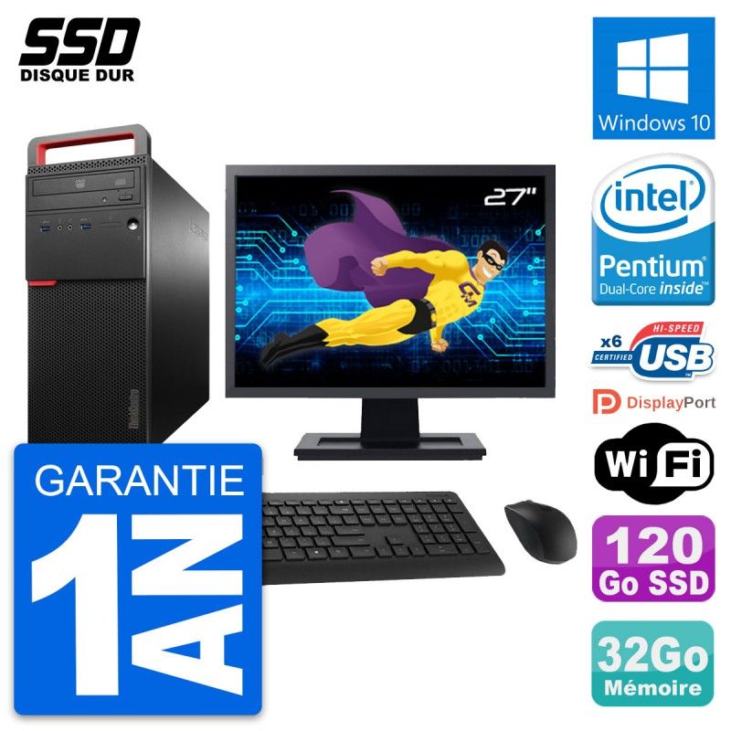 Lenovo M700 Desktop Computer - 27" Screen, Intel G4400, 32GB RAM, 120GB SSD, Windows 10