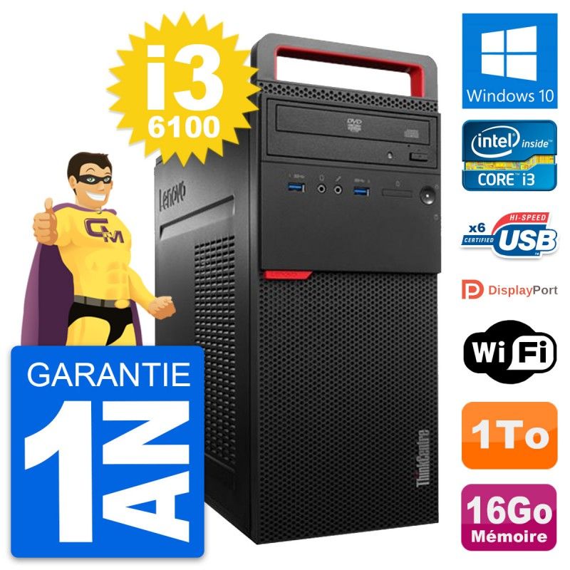 Lenovo ThinkCentre M700 Core i3-6100 16GB RAM 1TB HDD Windows 10 WiFi Desktop PC