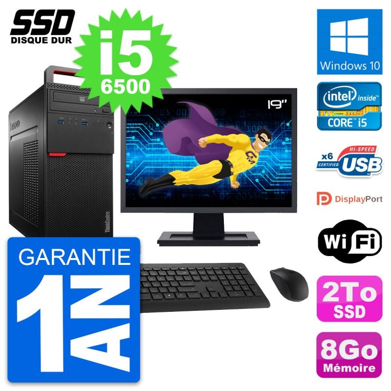 Lenovo M700 Desktop Computer - 19" Screen, Intel Core i5-6500, 8GB RAM, 2TB SSD, Windows 10, WiFi
