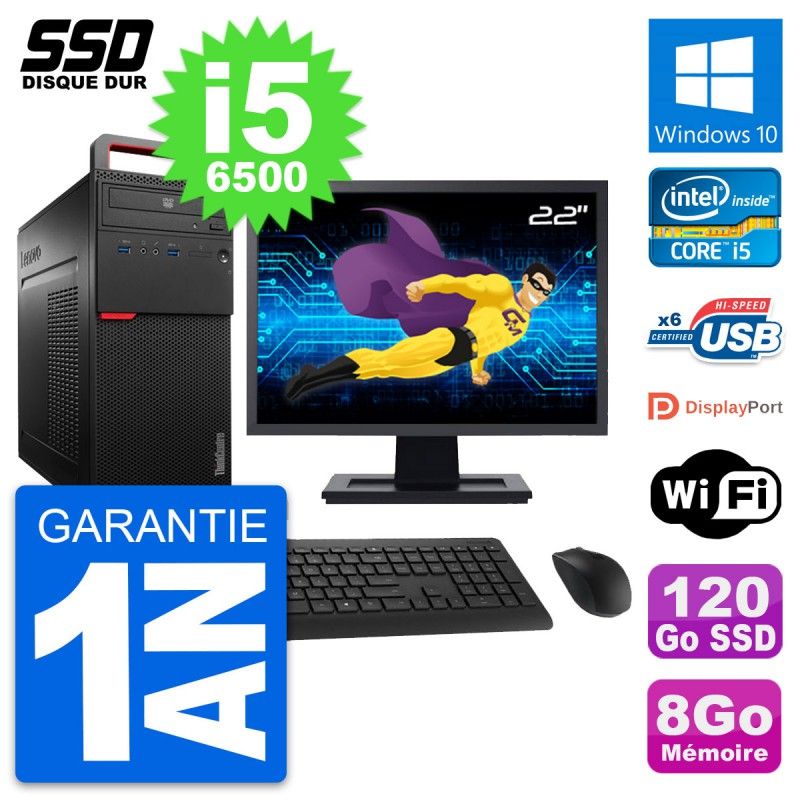 Lenovo M700 Desktop Computer, 22" Screen, Intel i5-6500, 8GB RAM, 120GB SSD, Windows 10, WiFi
