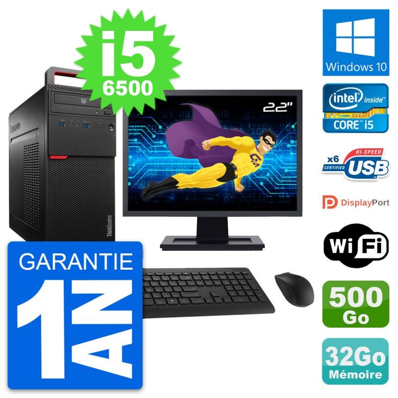 Lenovo M700 Desktop Computer - 22" Screen, Core i5-6500, 32GB RAM, 500GB SSD, Windows 10, WiFi