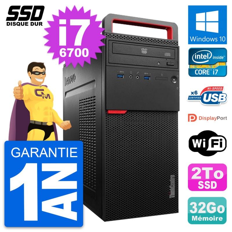 Lenovo ThinkCentre M700 Desktop PC - Intel i7-6700, 32GB RAM, 2TB SSD, Windows 10, WiFi