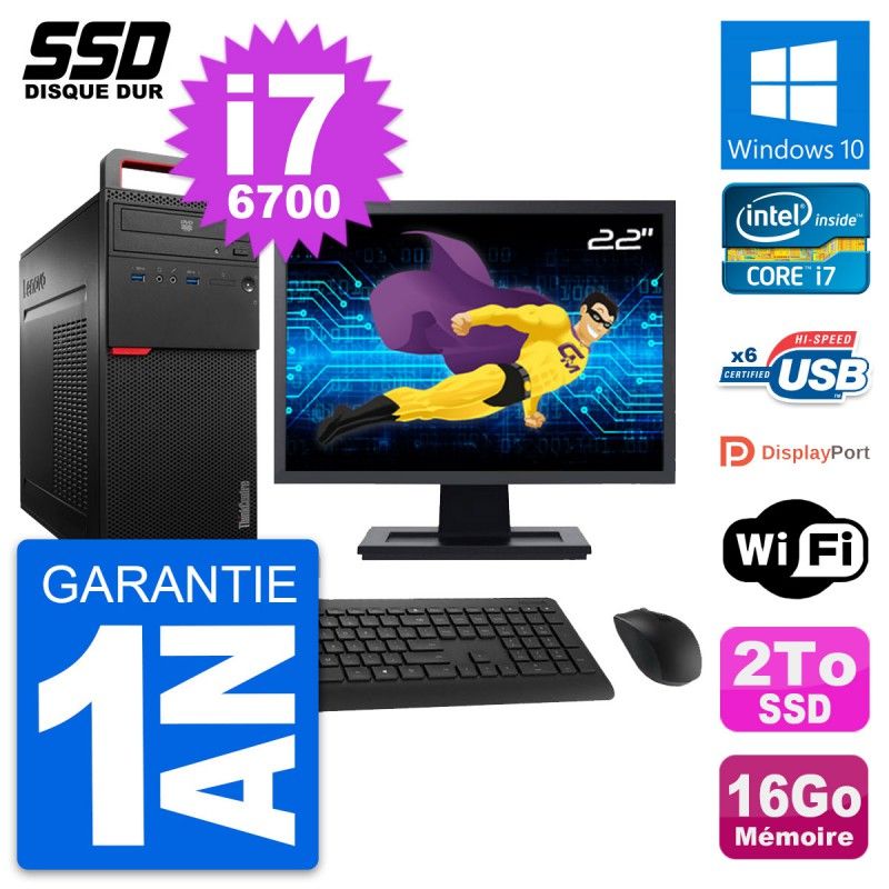PC de escritorio Lenovo M700 - Pantalla de 22', Intel i7-6700, 16GB RAM, 2TB SSD, Windows 10, WiFi