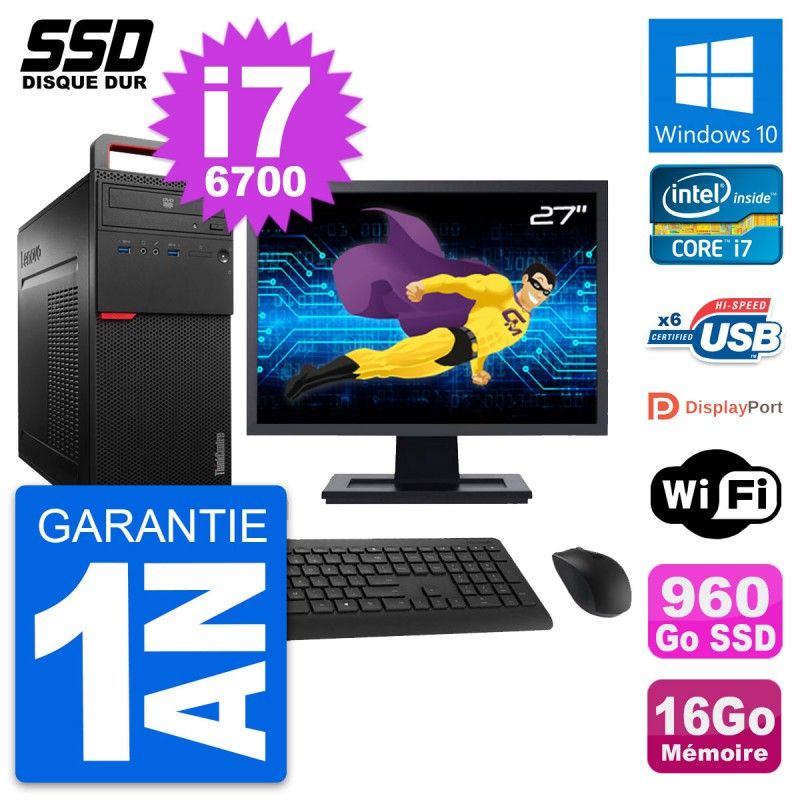 Computadora de escritorio Lenovo M700, pantalla de 27'', procesador Intel i7-6700, 16GB de RAM, 960GB SSD, Windows 10, WiFi