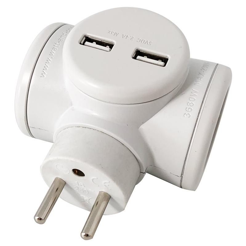 Watt&Co Biplite Socket Splitter - 12W, Rotating, White