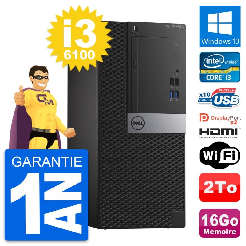 PC de escritorio Dell OptiPlex 7040 - Procesador Core i3-6100, 16 GB de RAM, 2 TB HDD, Windows 10
