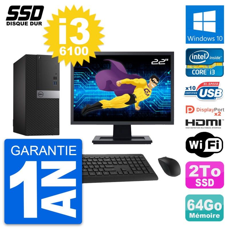 Computadora de escritorio Dell OptiPlex 7040 - Pantalla de 22', Intel i3-6100, 64GB de RAM, 2TB SSD, HDMI