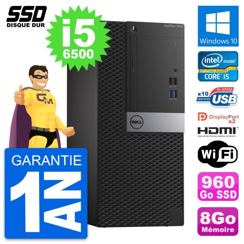 PC de escritorio Dell OptiPlex 7040 - Procesador Intel i5-6500, 8GB RAM, 960GB SSD, HDMI, WiFi, Windows 10